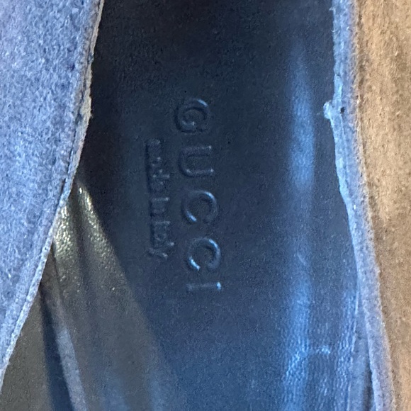 Gucci Women’s Gray Suede Bow Slip On Peep Toe Stiletto Platform Heels Size 8 - Picture 4 of 8